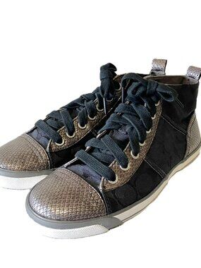 Coach Indiana Signature Canvas Snake Trim Hi-Top Sneakers 7B